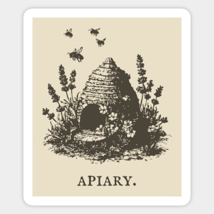 Vintage Bee Skep Apiary and Lavender Illustration Sticker
